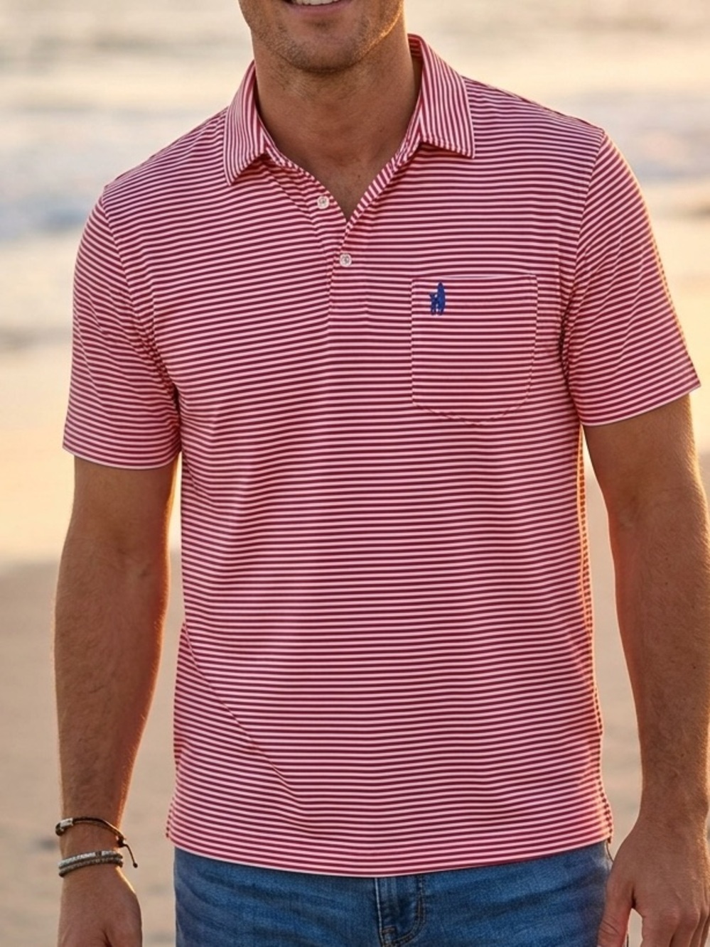 VINEYARD VINES red/white Striped Red Polo Shirt with Chest Pocket! XL